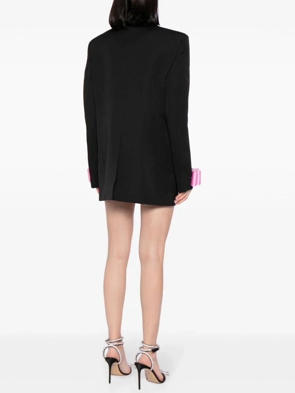 Bow-Cuff Double-Breasted Blazer Dress in Black - Dresses