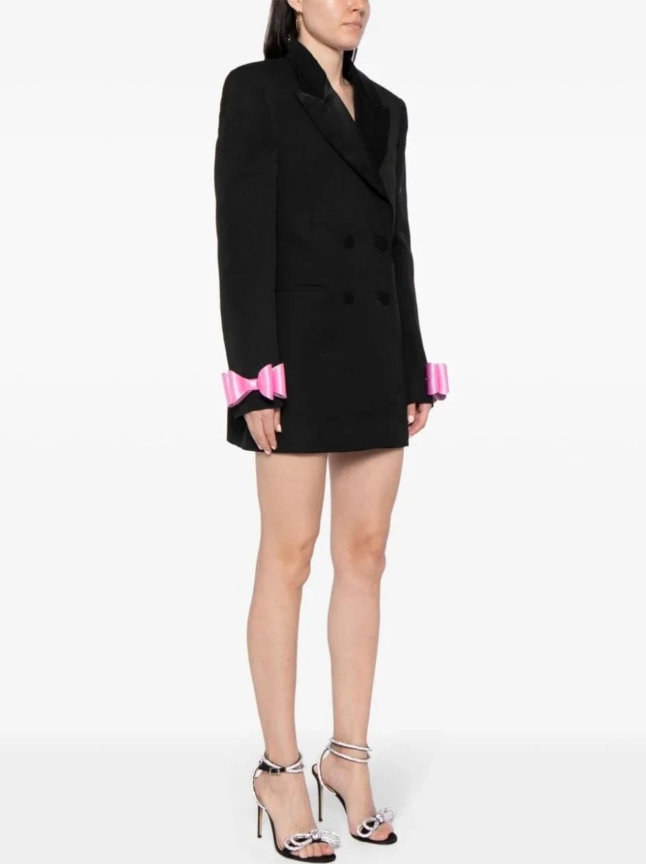 Bow-Cuff Double-Breasted Blazer Dress in Black - Dresses