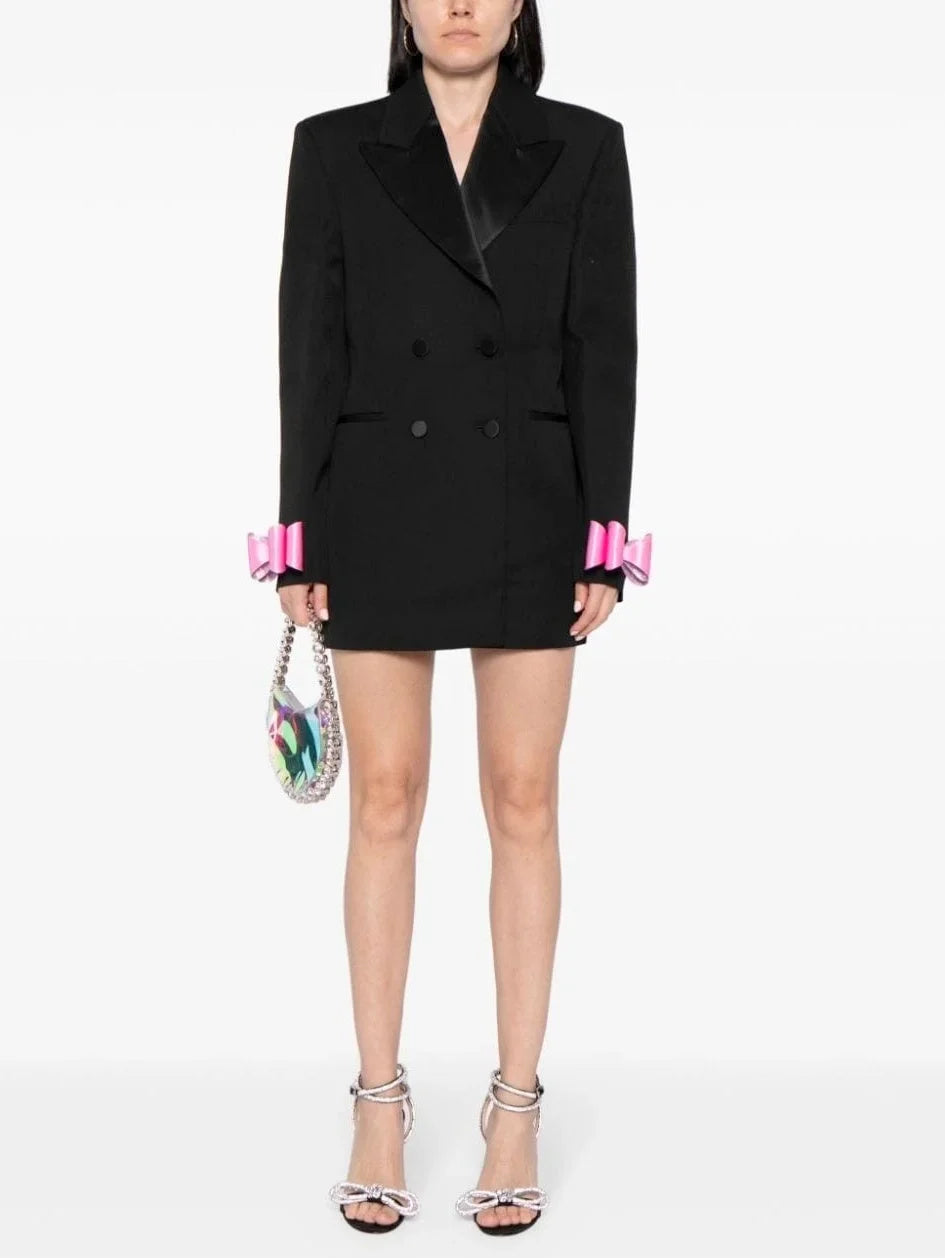 Bow-Cuff Double-Breasted Blazer Dress in Black - Dresses