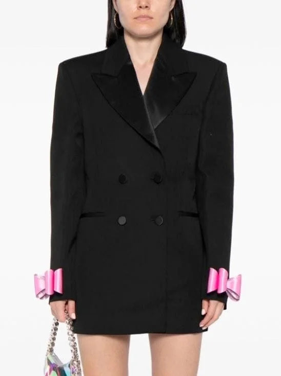 Bow-Cuff Double-Breasted Blazer Dress in Black - Dresses