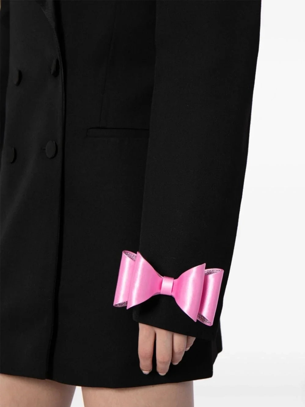 Bow-Cuff Double-Breasted Blazer Dress in Black - Dresses