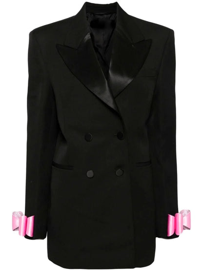 Bow-Cuff Double-Breasted Blazer Dress in Black - Dresses