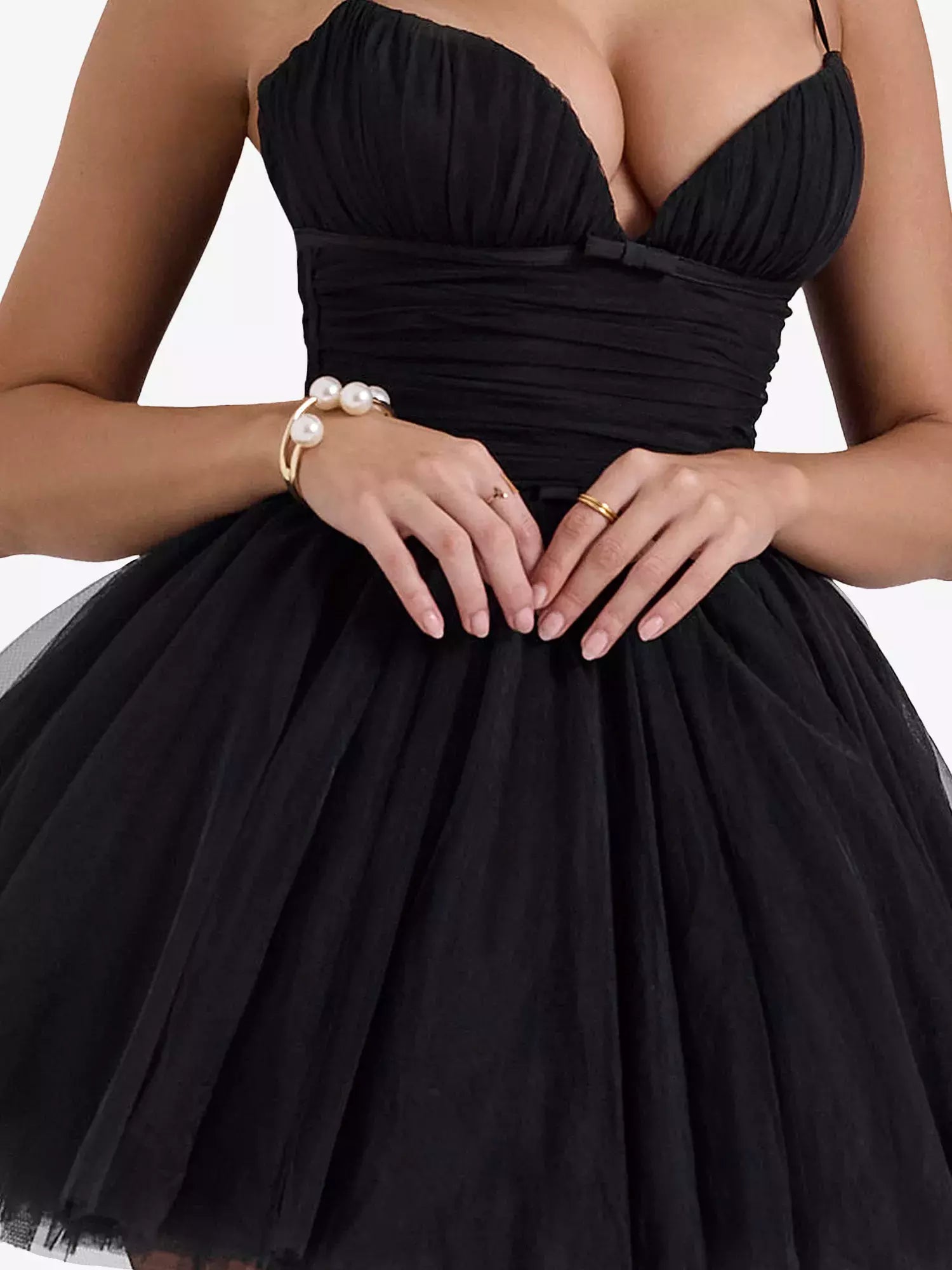 Pink Bow-Detail Sleeveless Tulle Flared Mini Dress showcasing a feminine design