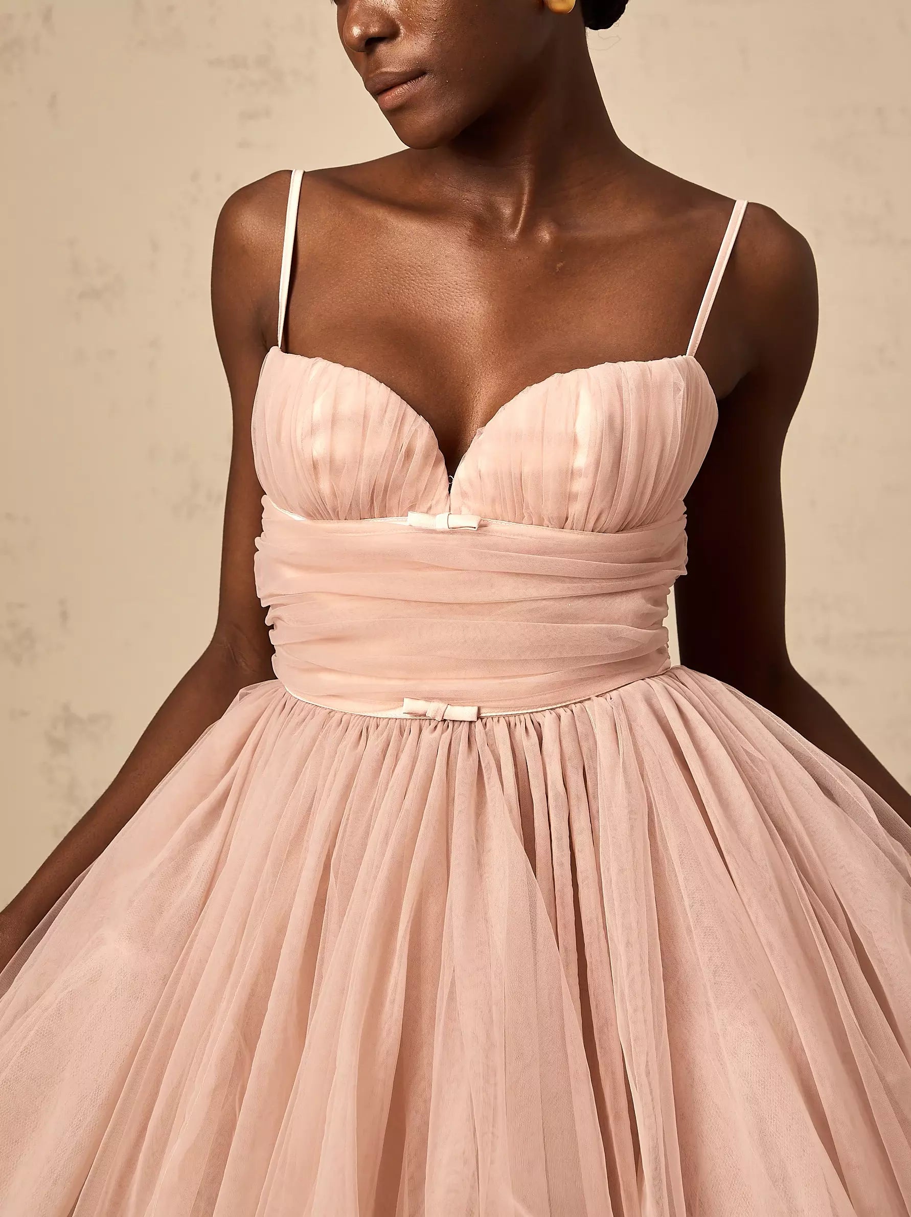 Pink Bow-Detail Sleeveless Tulle Flared Mini Dress perfect for summer events