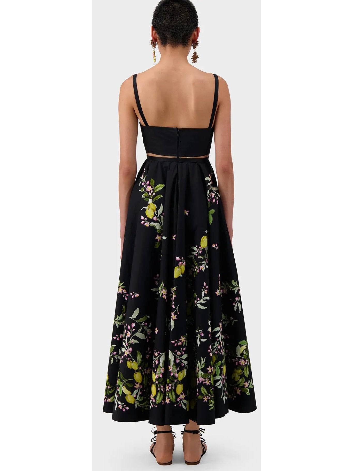 Bow-Detailed Printed Poplin Midi Dress in Black - Dresses