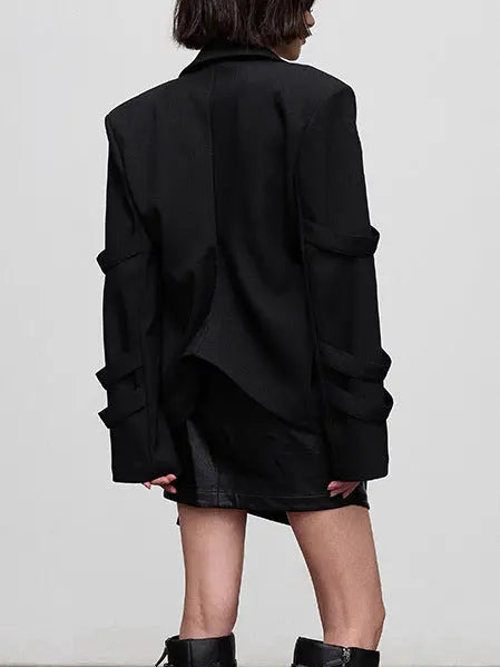 Bow-Detailed Single-Breasted Blazer in Black - Jackets