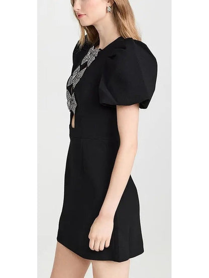 Bow-Embellished Black Mini Dress - Dresses