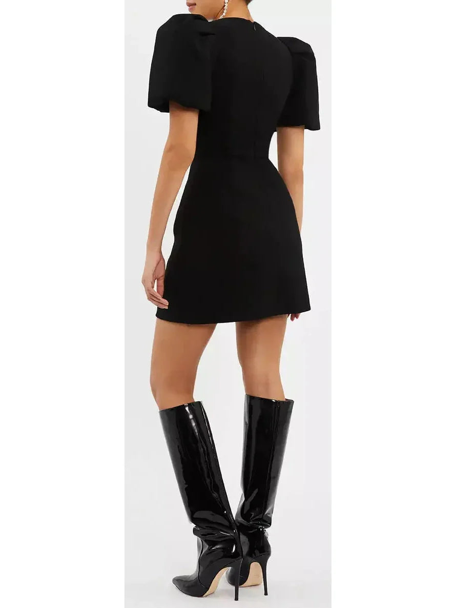 Bow-Embellished Black Mini Dress - Dresses