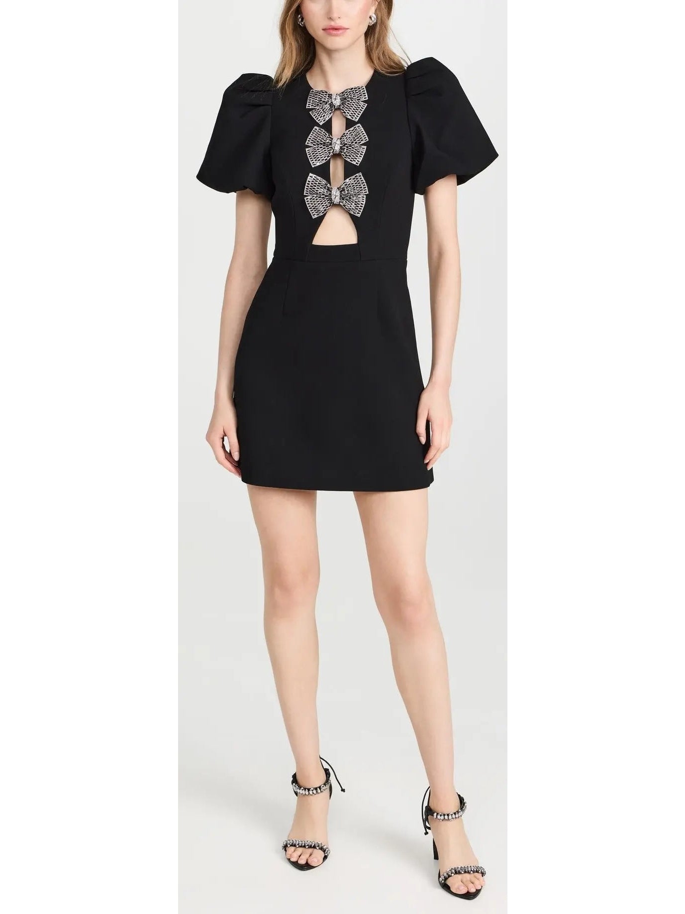 Bow-Embellished Black Mini Dress - Dresses