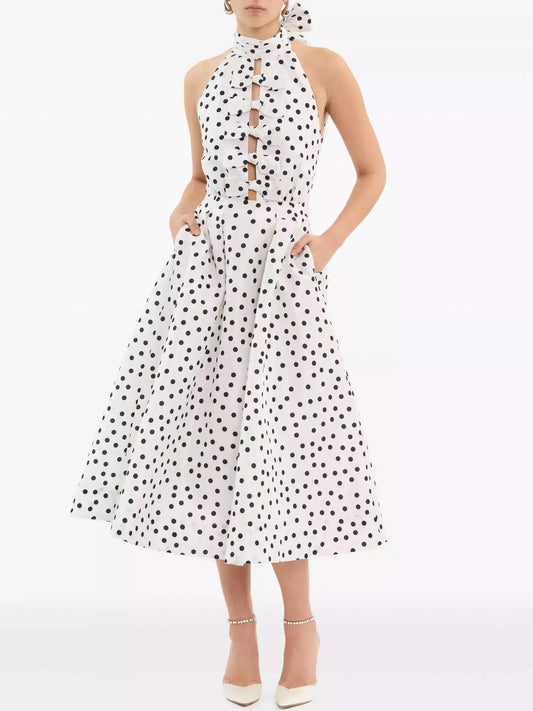 Bow-Embellished Halter-Neck A-Line Midi Dress - Dresses