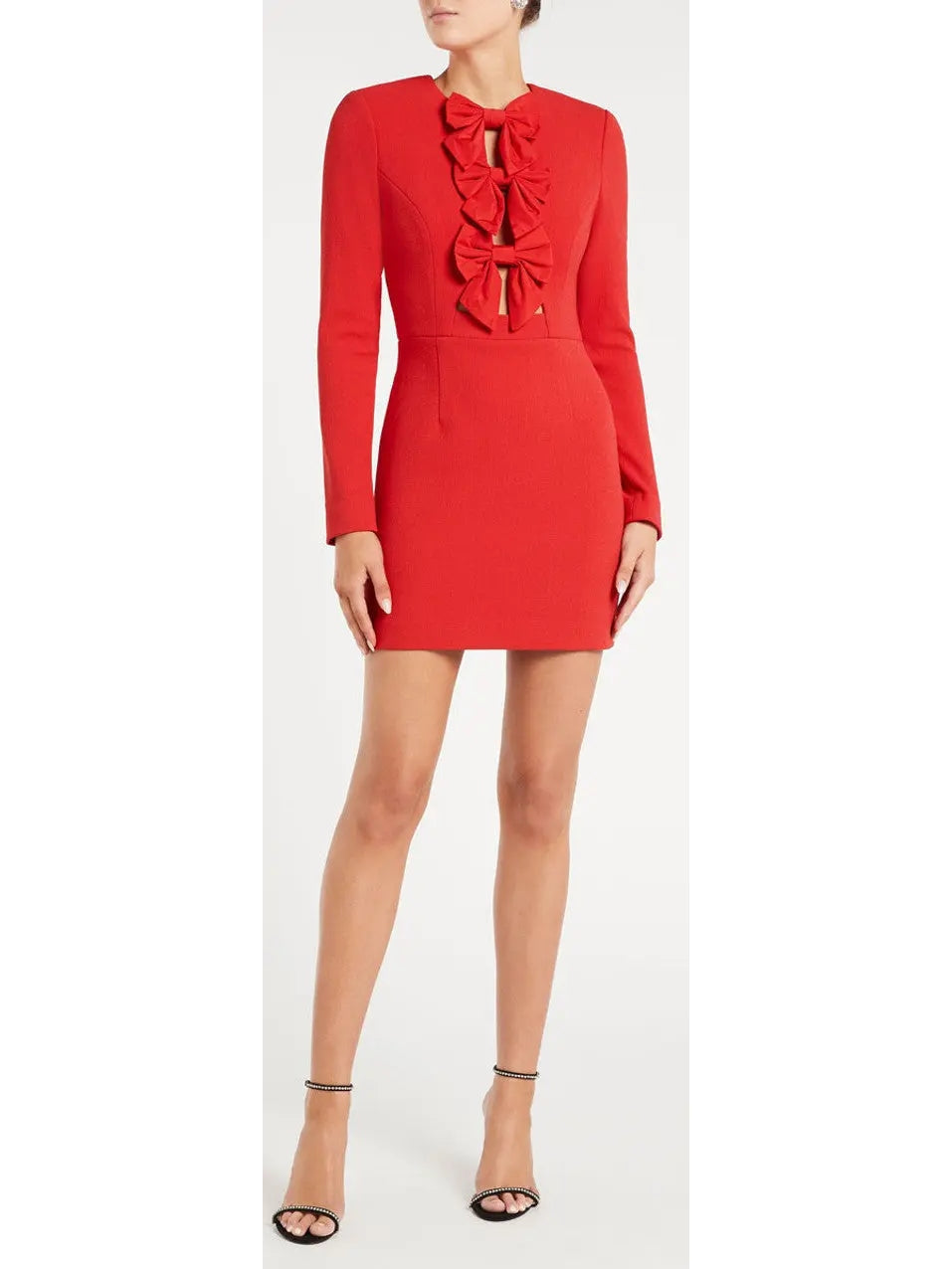 Bow-Embellished Scarlet Red Mini Dress - Dresses