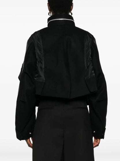 Boxy Paneled Bomber Jacket in Black - Jackets