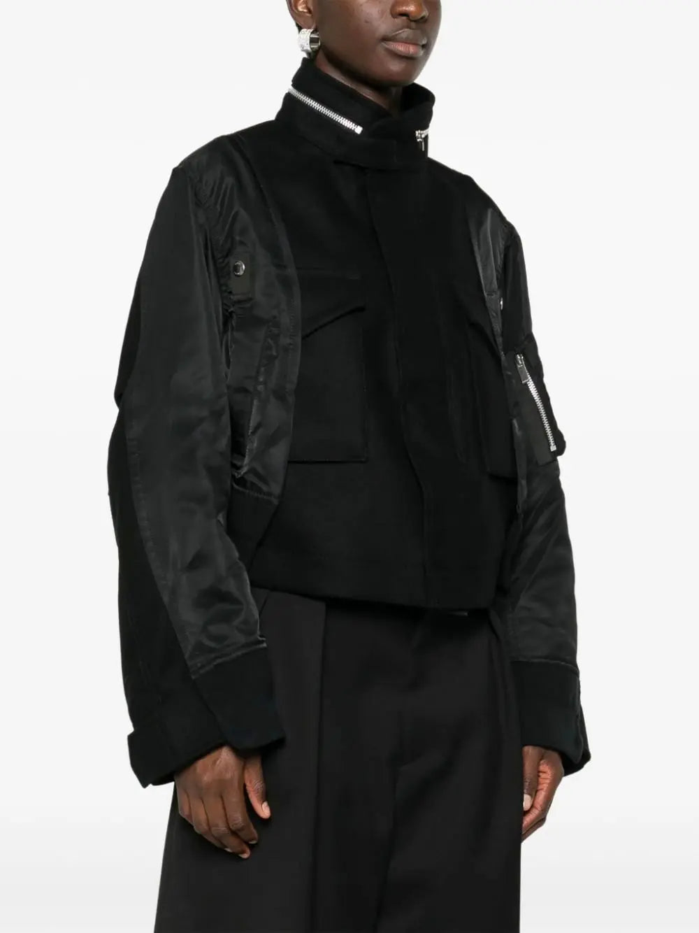 Boxy Paneled Bomber Jacket in Black - Jackets