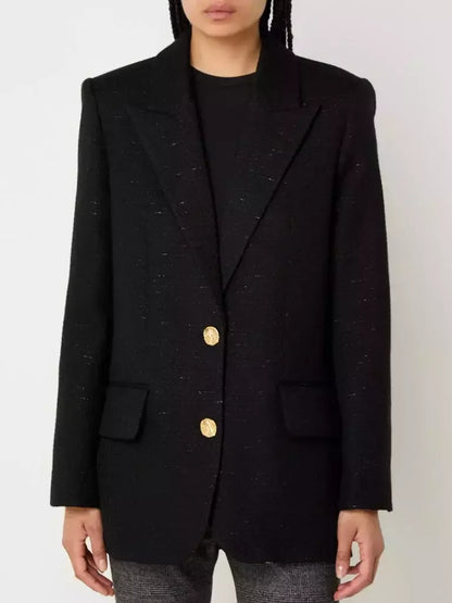 Boxy Tweed Single-Breasted Jacket with Metallic Detail - Jackets