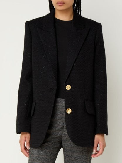 Boxy Tweed Single-Breasted Jacket with Metallic Detail - Jackets