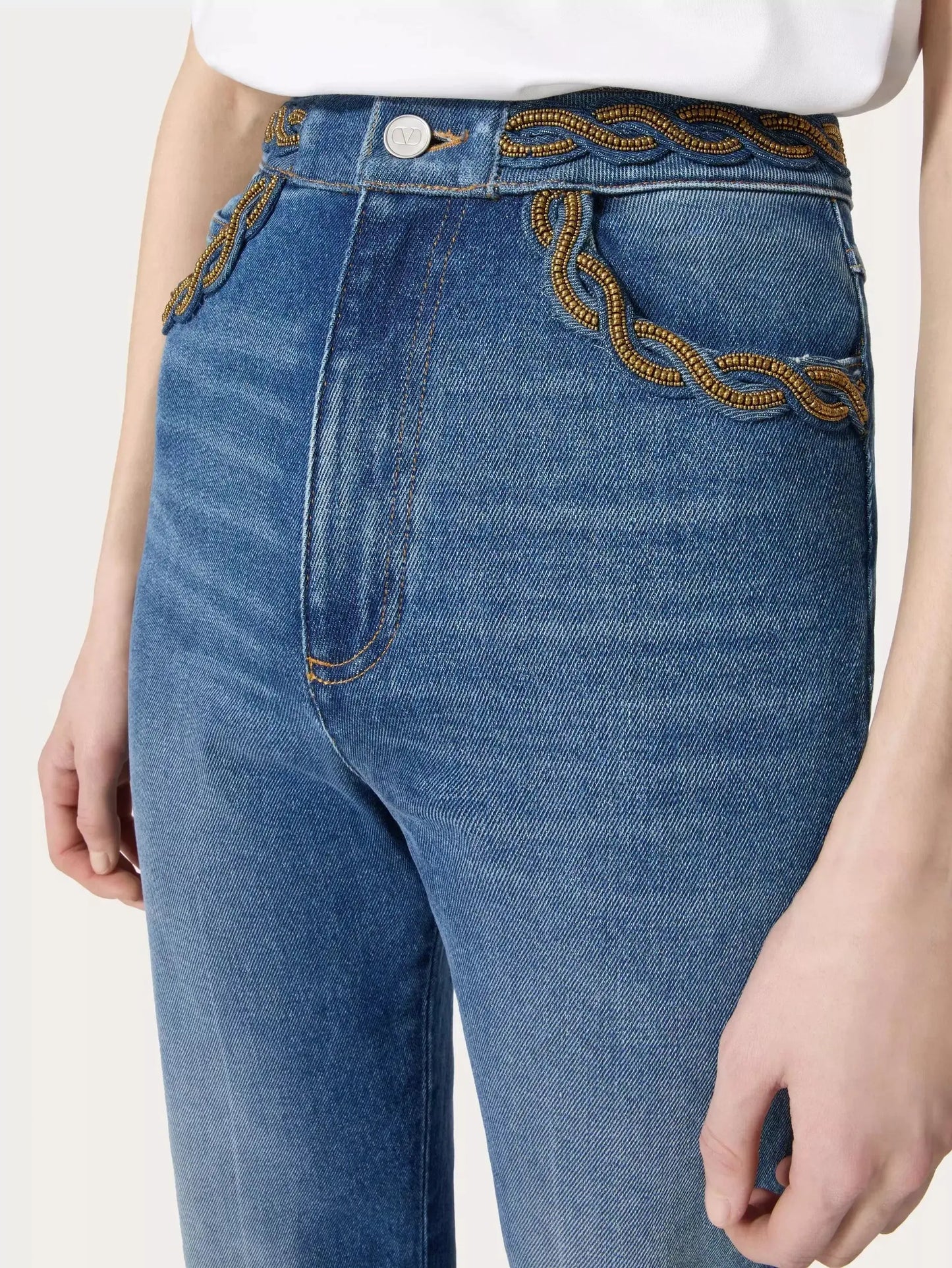 Braid Embroidery Detail Jeans - Jeans & Pants