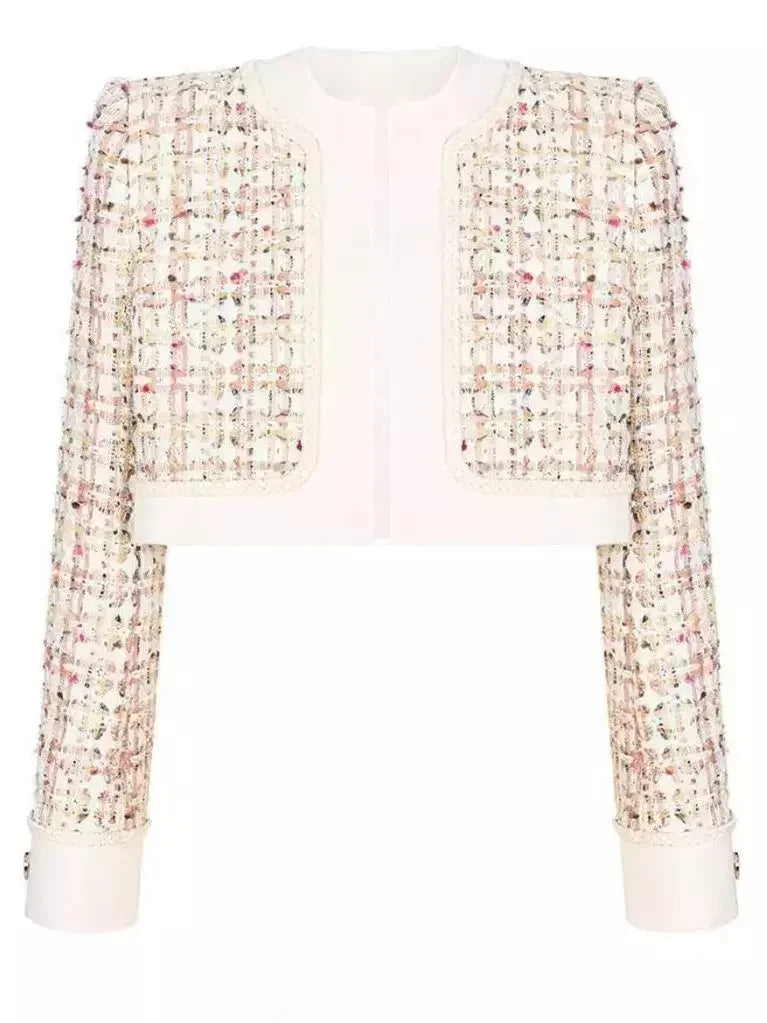 Braided-Trim Cropped Tweed Jacket and Skirt Set - Suits & Sets