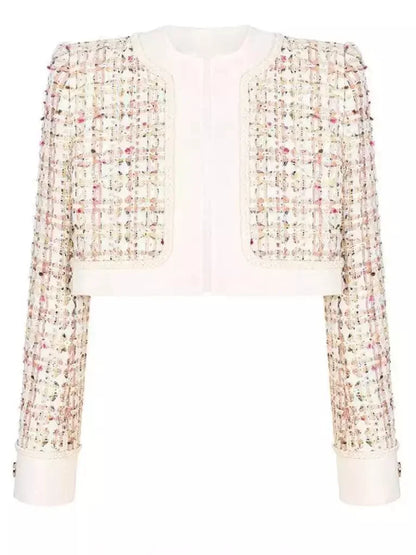 Braided-Trim Cropped Tweed Jacket and Skirt Set - Suits & Sets