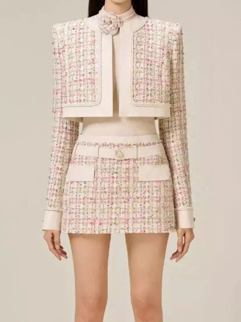 Braided-Trim Cropped Tweed Jacket and Skirt Set - Suits & Sets