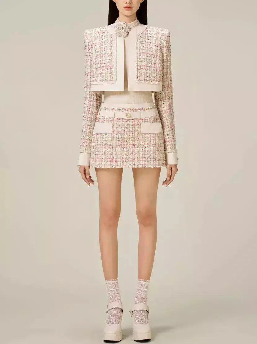 Braided-Trim Cropped Tweed Jacket and Skirt Set - Suits & Sets