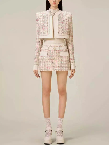 Braided-Trim Cropped Tweed Jacket and Skirt Set - Suits & Sets