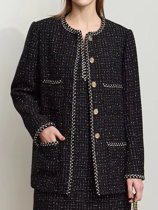 Braided-Trim Wool-Blend Tweed in Black - Jackets