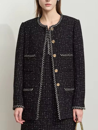 Braided-Trim Wool-Blend Tweed in Black - Jackets