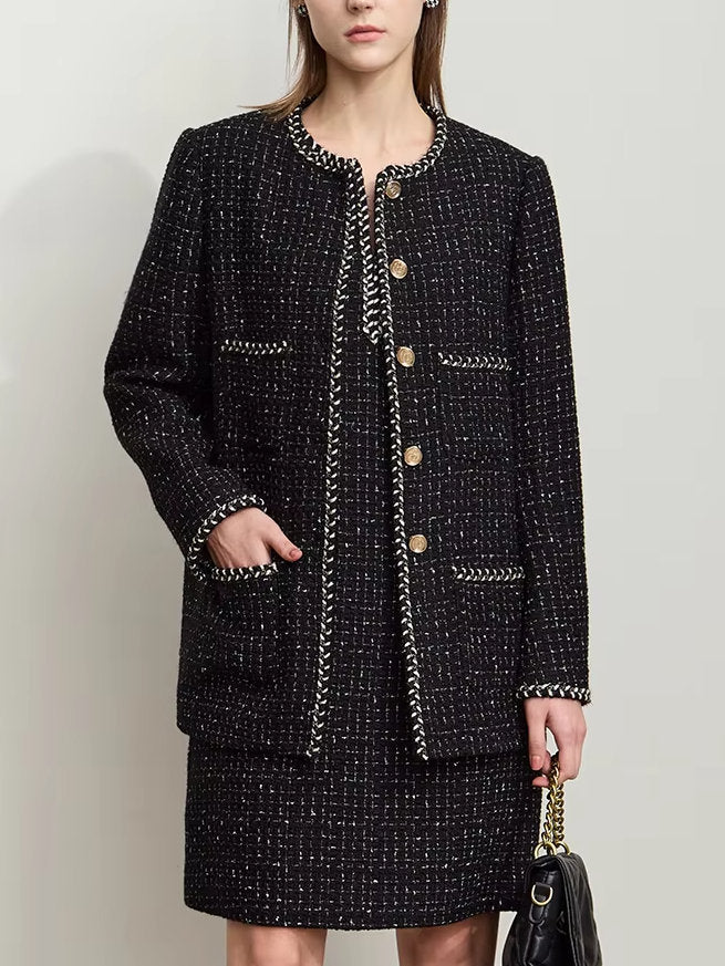 Braided-Trim Wool-Blend Tweed in Black - Jackets