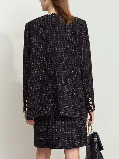 Braided-Trim Wool-Blend Tweed in Black - Jackets