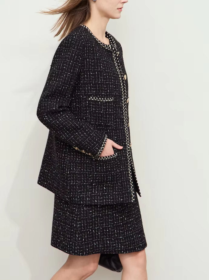 Braided-Trim Wool-Blend Tweed in Black - Jackets