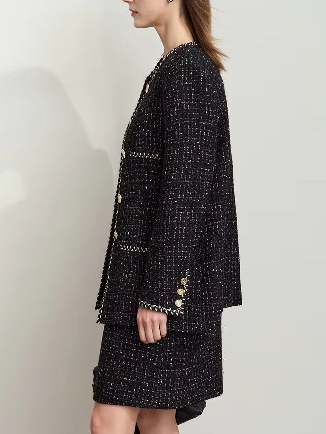 Braided-Trim Wool-Blend Tweed in Black - Jackets