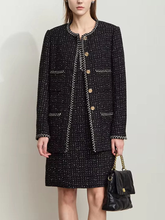 Braided-Trim Wool-Blend Tweed in Black - Jackets