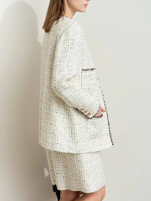 Braided-Trim Wool-Blend Tweed in Ivory - Jackets