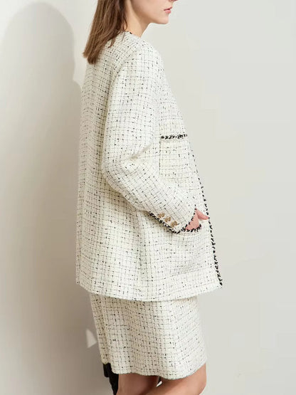 Braided-Trim Wool-Blend Tweed in Ivory - Jackets