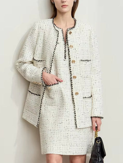 Braided-Trim Wool-Blend Tweed in Ivory - Jackets