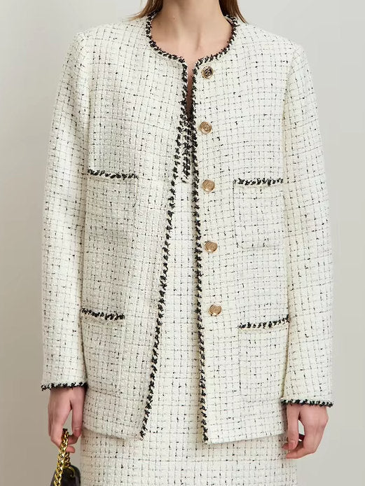 Braided-Trim Wool-Blend Tweed in Ivory - Jackets