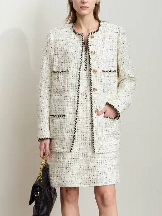 Braided-Trim Wool-Blend Tweed in Ivory - Jackets