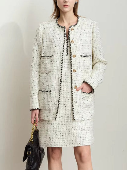 Braided-Trim Wool-Blend Tweed in Ivory - Jackets