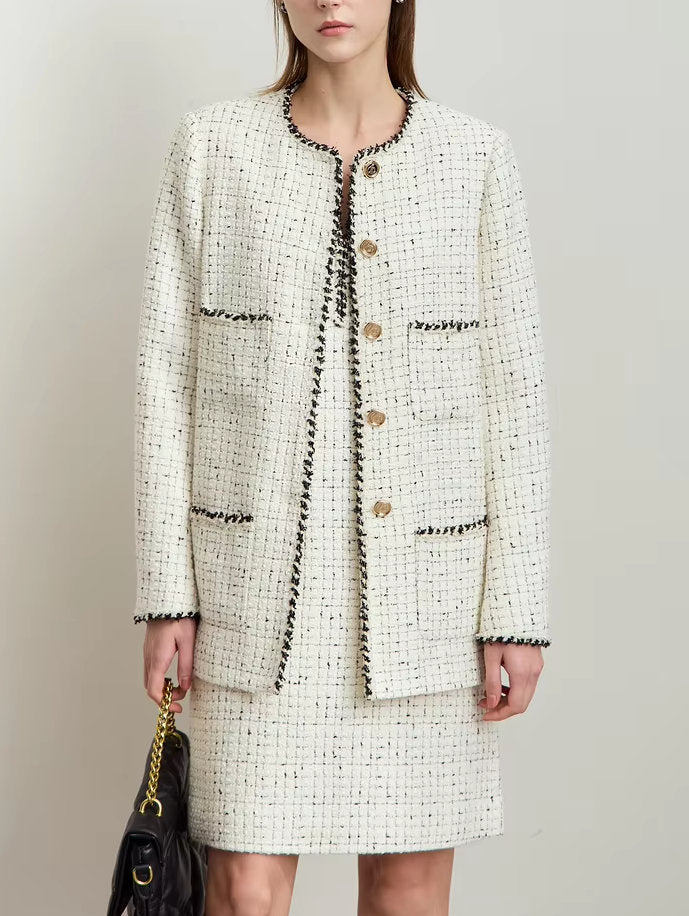 Braided-Trim Wool-Blend Tweed in Ivory - Jackets