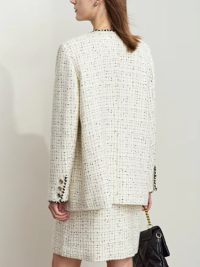 Braided-Trim Wool-Blend Tweed in Ivory - Jackets