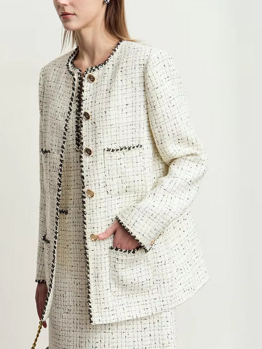 Braided-Trim Wool-Blend Tweed in Ivory - Jackets