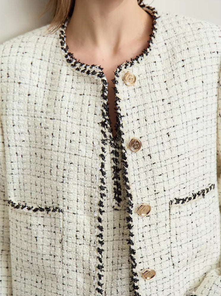 Braided-Trim Wool-Blend Tweed in Ivory - Jackets