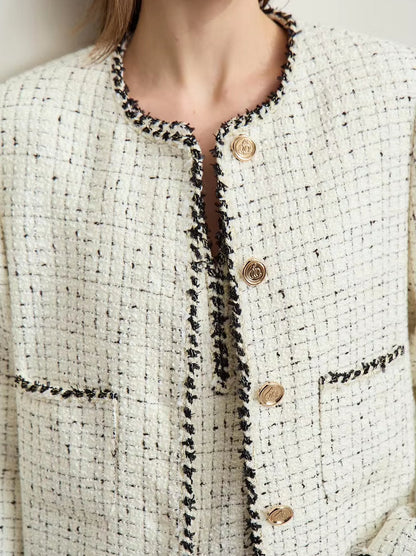 Braided-Trim Wool-Blend Tweed in Ivory - Jackets