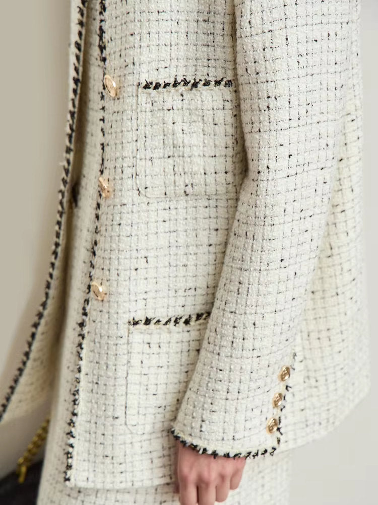 Braided-Trim Wool-Blend Tweed in Ivory - Jackets