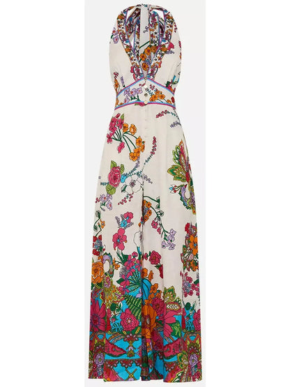 Bright Floral Printed Halter-Neck Wide-Leg Jumpsuit - Suits & Sets