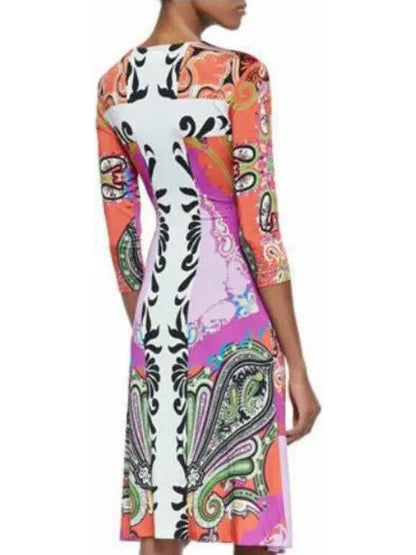 Bright Multicolored Printed Jersey Silk Wrap Dress - Dresses