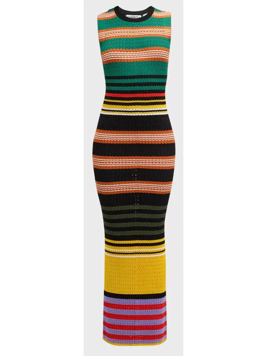 Bright Multicolored Striped Pointelle-Knit Sleeveless Maxi Dress - Dresses