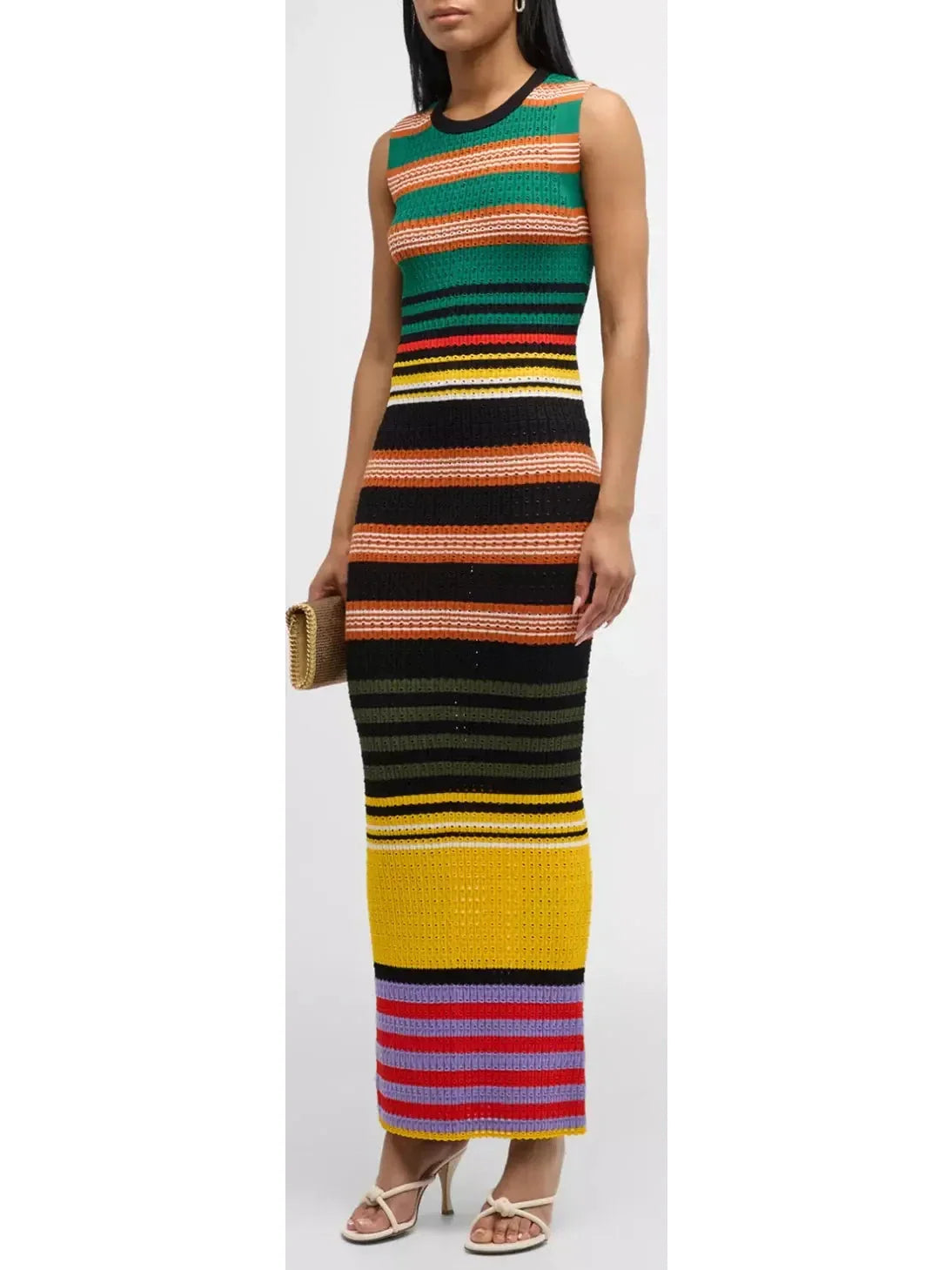 Bright Multicolored Striped Pointelle-Knit Sleeveless Maxi Dress - Dresses