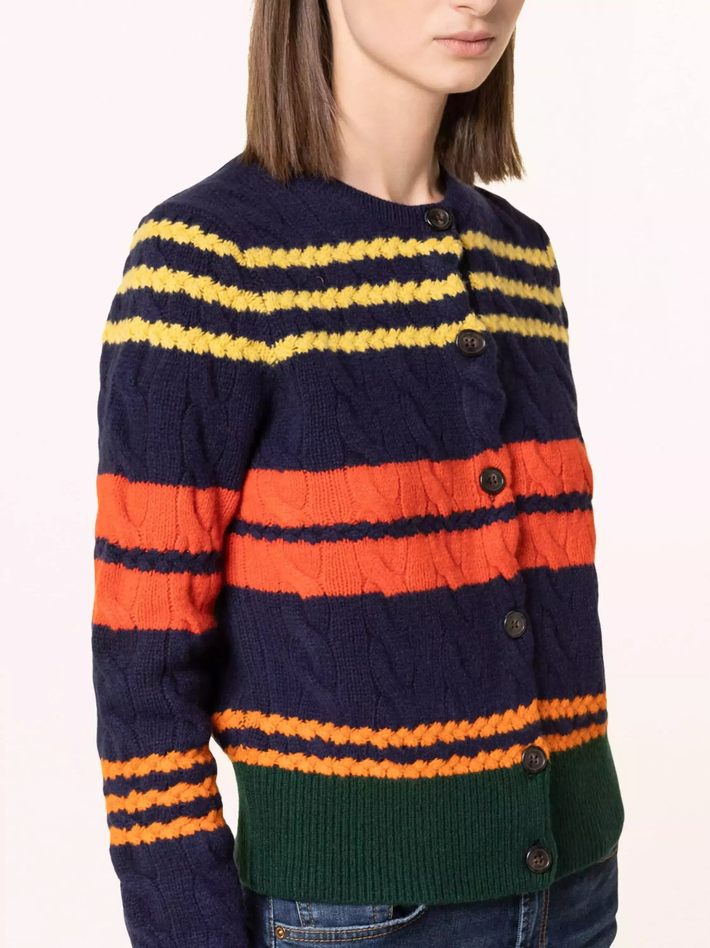 Bright-Striped Cable Knit Cardigan Sweater - Sweaters & Knitwear