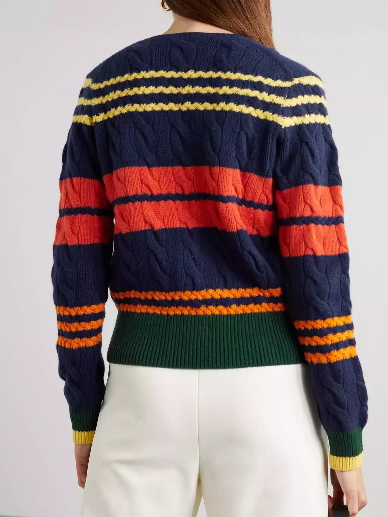 Bright-Striped Cable Knit Cardigan Sweater - Sweaters & Knitwear